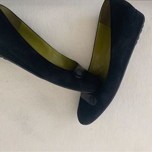 bruno Magli Black  Leather/ Suede Flat with Slight Wedge size 9 1/2